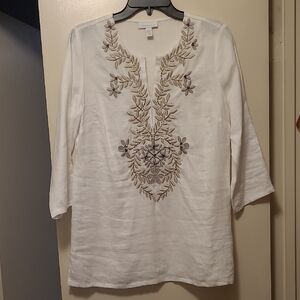 Charter Club Cream Tunic with Floral Embroidery